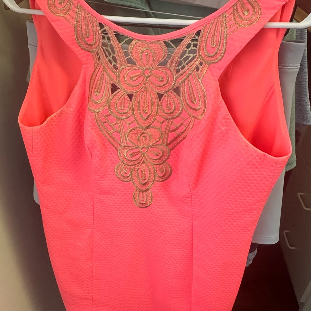this is a beautiful coral and gold Lilly Pulitzer dress
